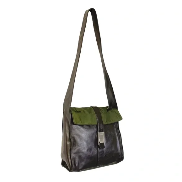 ❤️SOLD❤️Prada rare 90s brown nappa leather green Tessuto nylon shoulder bag - Picture 2 of 15